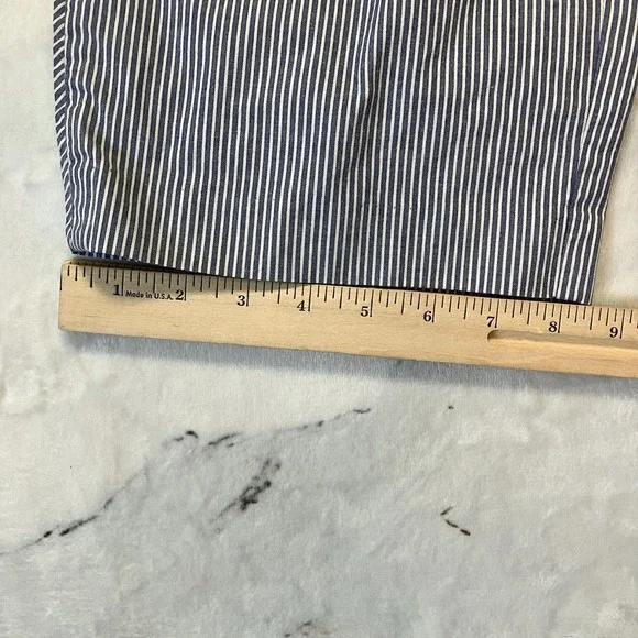 Talbots Pants Womens Size 14 Blue White Pinstripes Cotton Stretch Pocket Cropped - Picture 6 of 11